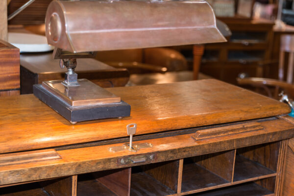 Antique writing desk with lock and skeleton