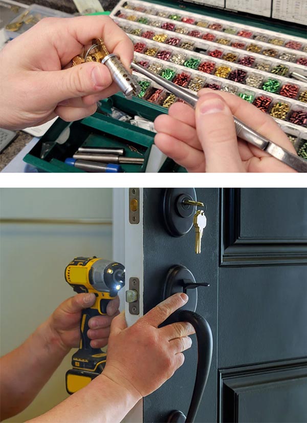 We can rekey existing locks (top) or install new locks (bottom)