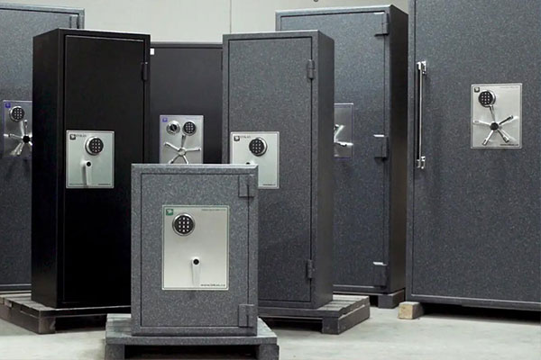 a group of different sizes of safes