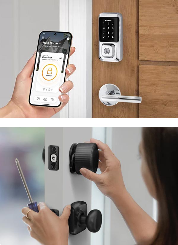 Kwikset Wi-Fi Smart Lock with keypad (top) and August retrofit Wi-Fi Smart Lock.